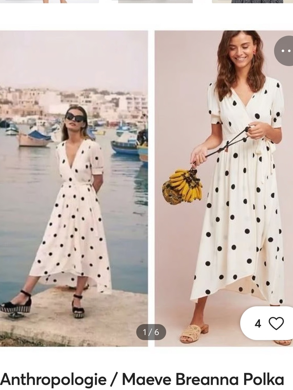 VGUC Maeve Anthropologie Breanna Polka Dot Wrap Dress. Cream/Black. Size 0